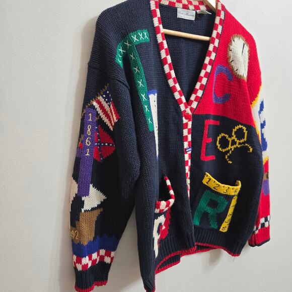 Faith Mtn. Womens Vintage 90s Novelty Cottage School Teacher Cardigan Sweater L - Picture 6 of 11